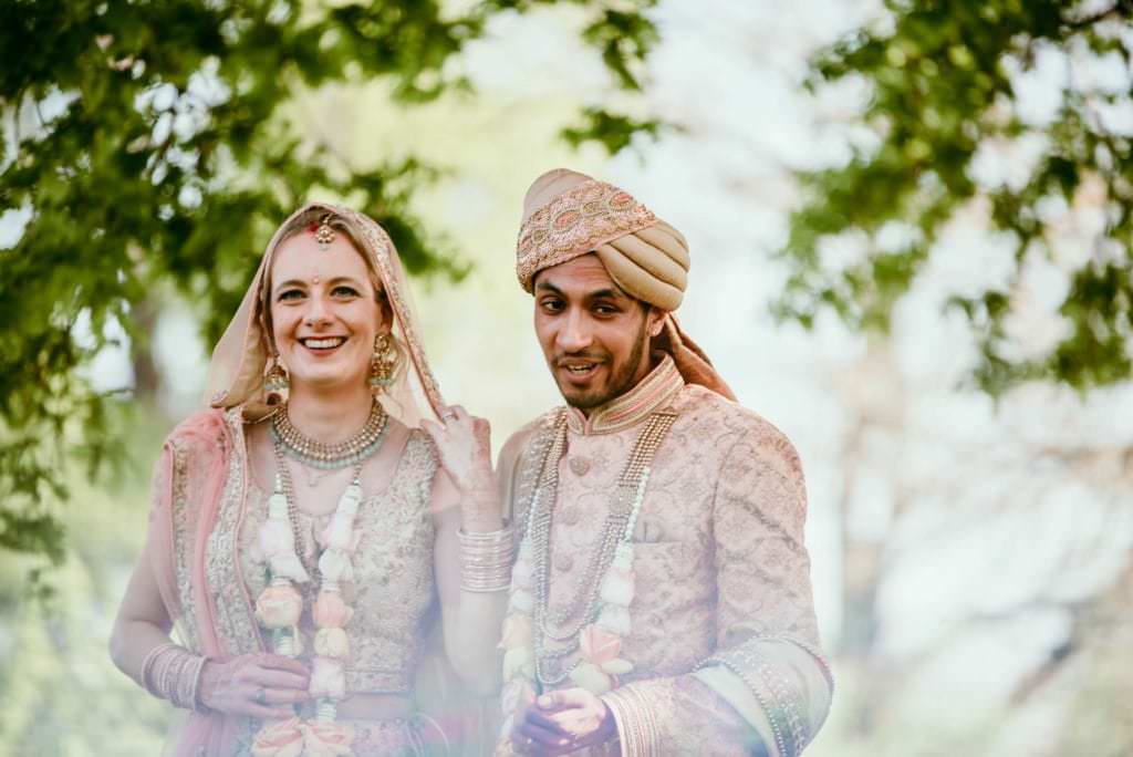 bride and groom talking