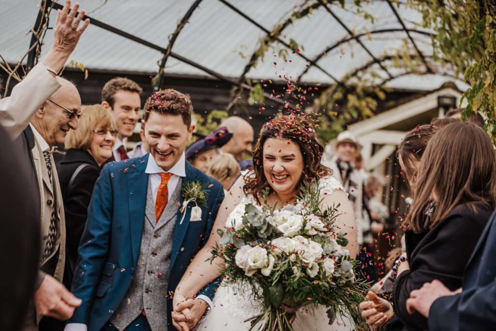 Bride and groom had confetti thrown at them when leaving the ceremony
