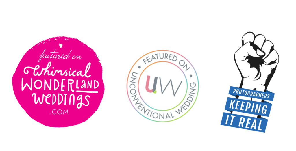 Featured in Whimsical Wonderland, Unconventional weddings and photographer keeping it real logo